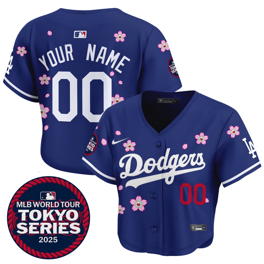 Dodgers Tokyo Series 2025 Royal Crop Top Baseball Custom Jersey - Stitched