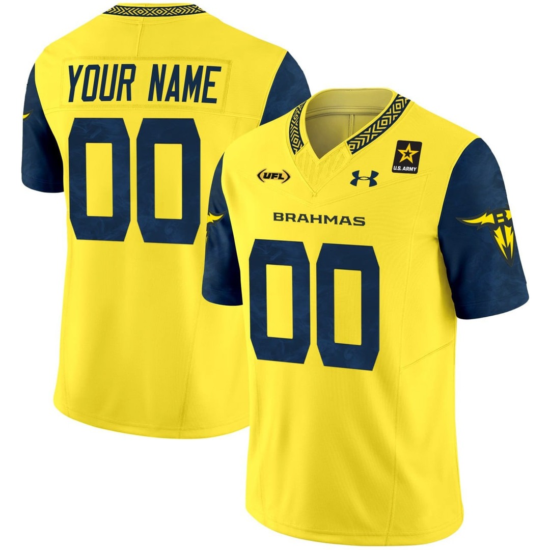 San Antonio Brahmas UFL Football Yellow Custom Jersey - All Stitched