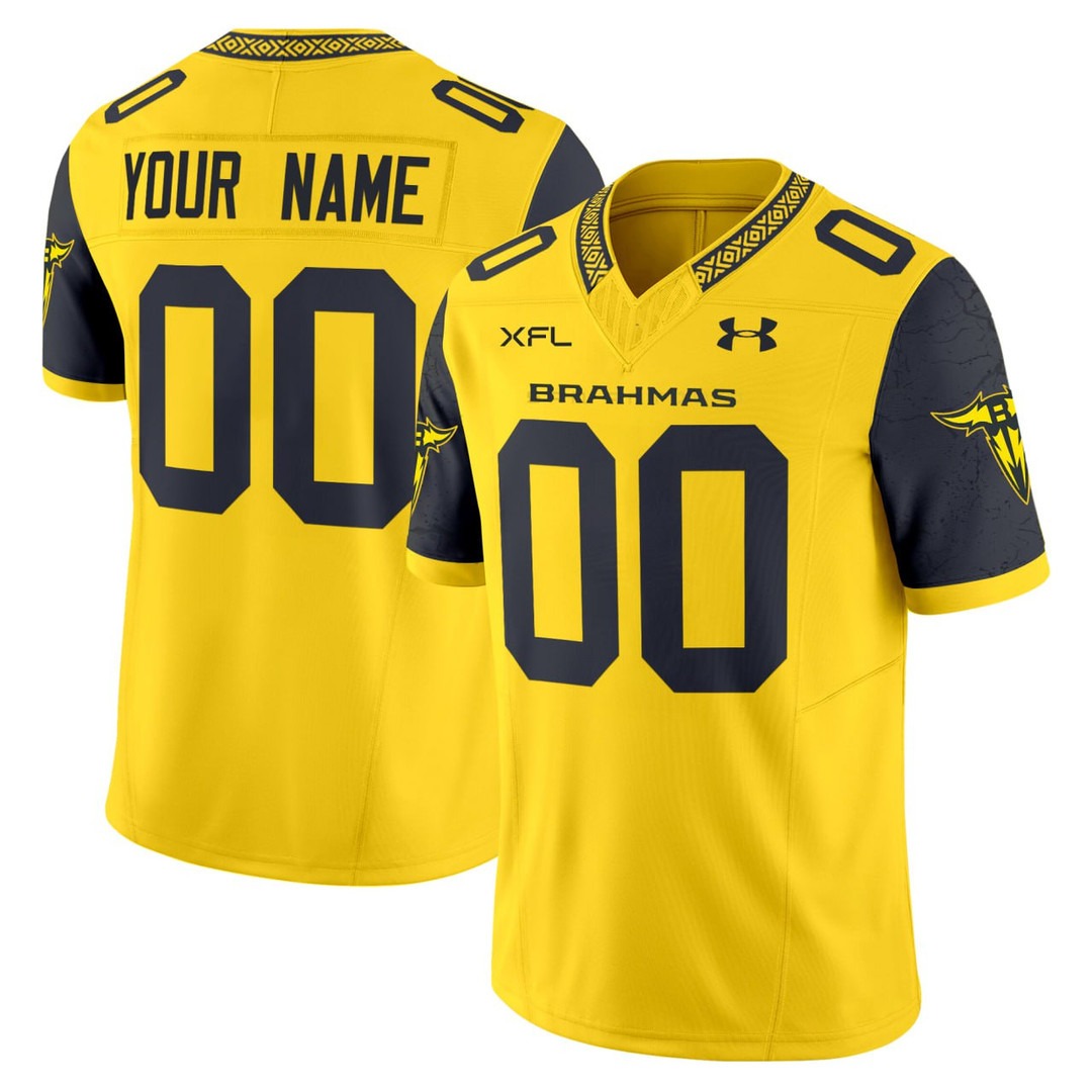 San Antonio Brahmas Football Yellow Custom XFL Jersey - All Stitched