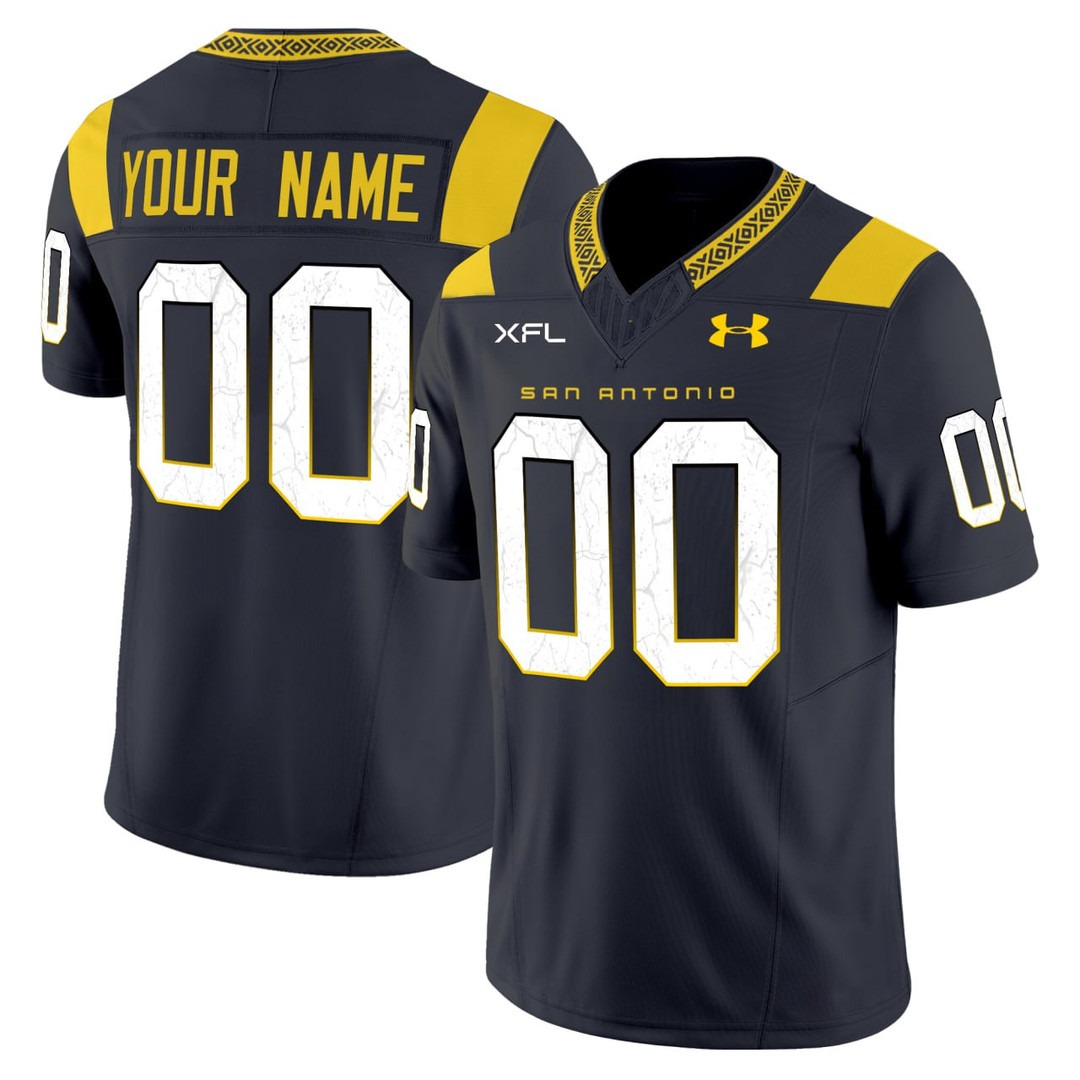 San Antonio Brahmas Football Black XFL Custom Jersey - All Stitched