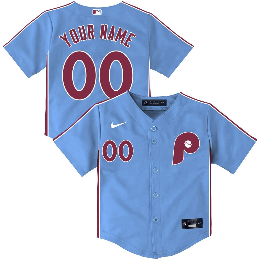 Toddler's Philadelphia Phillies Baby Blue Custom Jersey - All Stitched