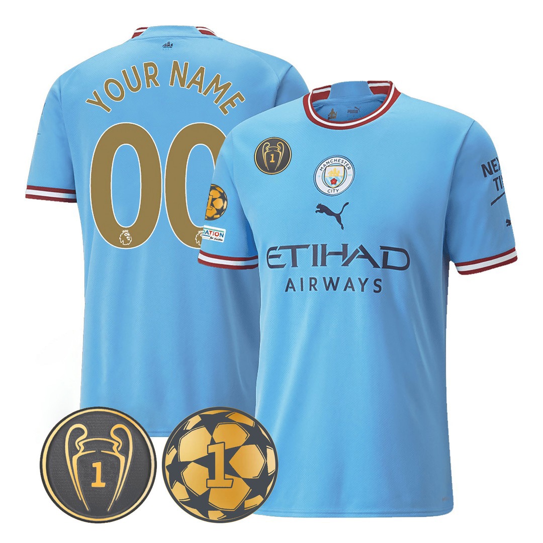 Manchester City C1 Champions Gold Special Patch Custom Jersey V2