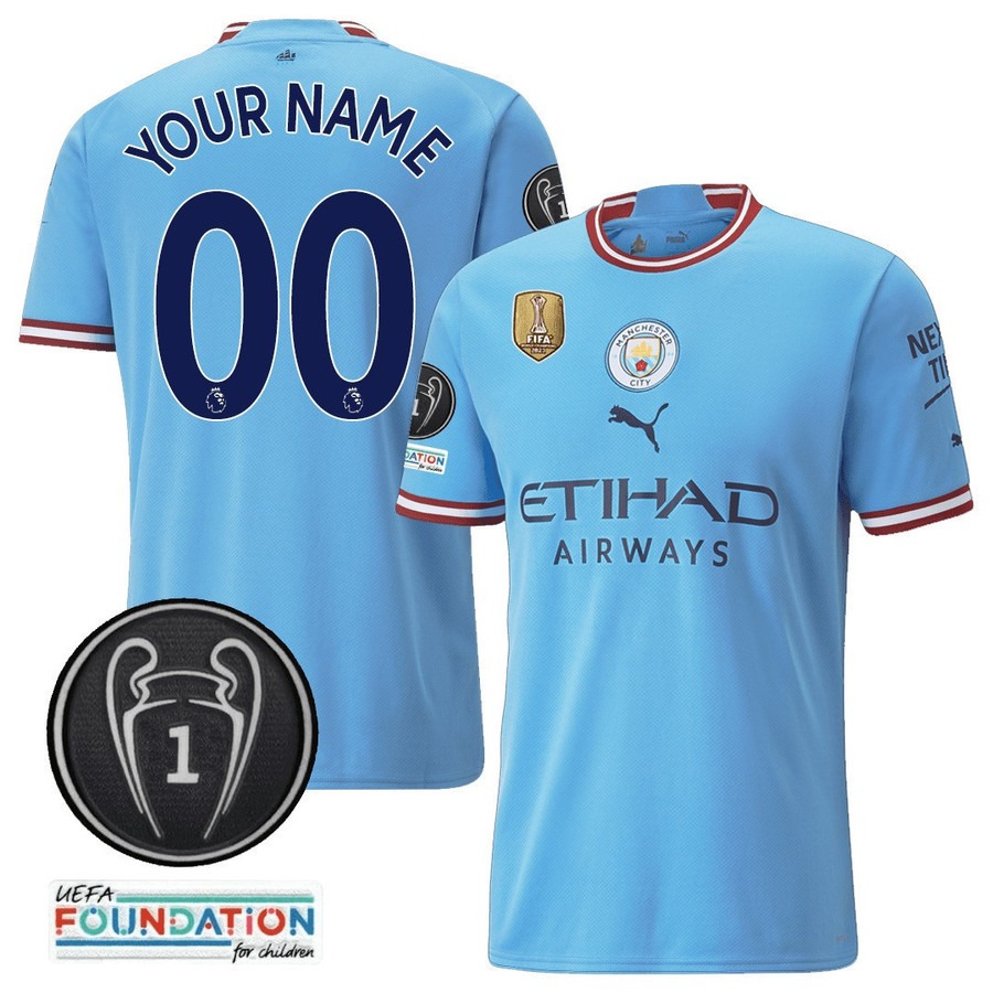 Manchester City C1 Champions Patch Home Custom Jersey