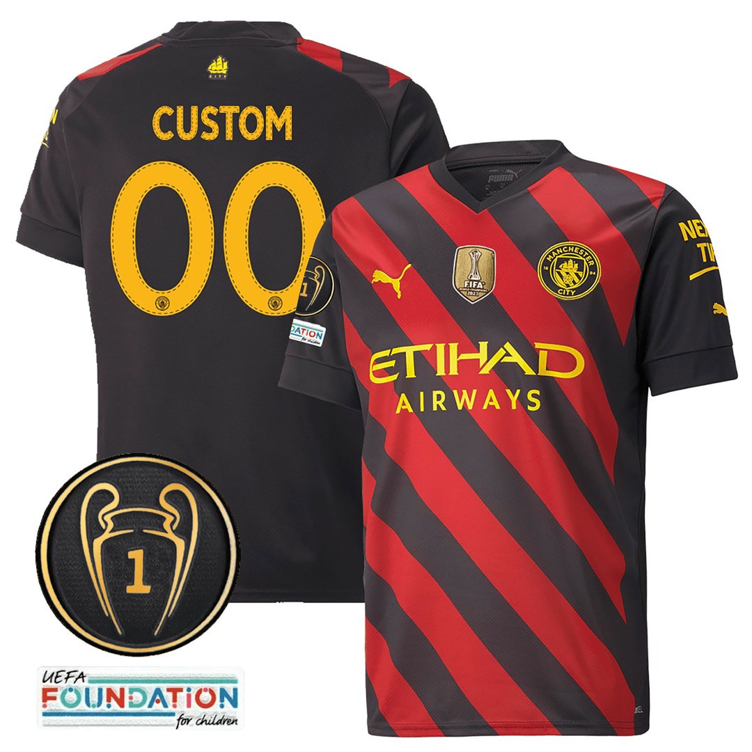 Manchester City C1 Champions Gold Patch Away Custom Jersey V2