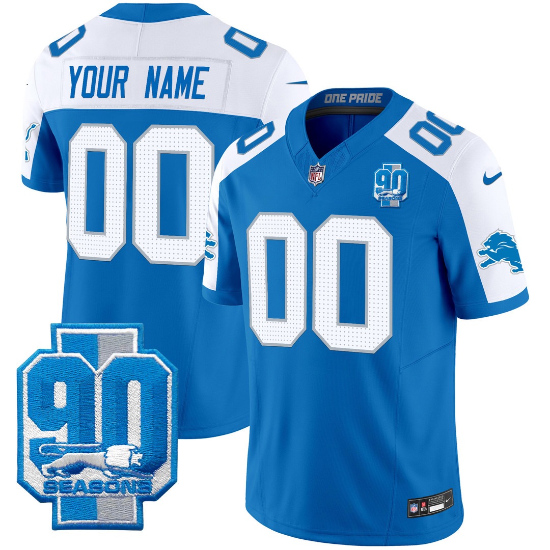 Detroit Lions 90th Year Patch F.U.S.E. Vapor Limited Custom Jersey Blue Alternate - All Stitched