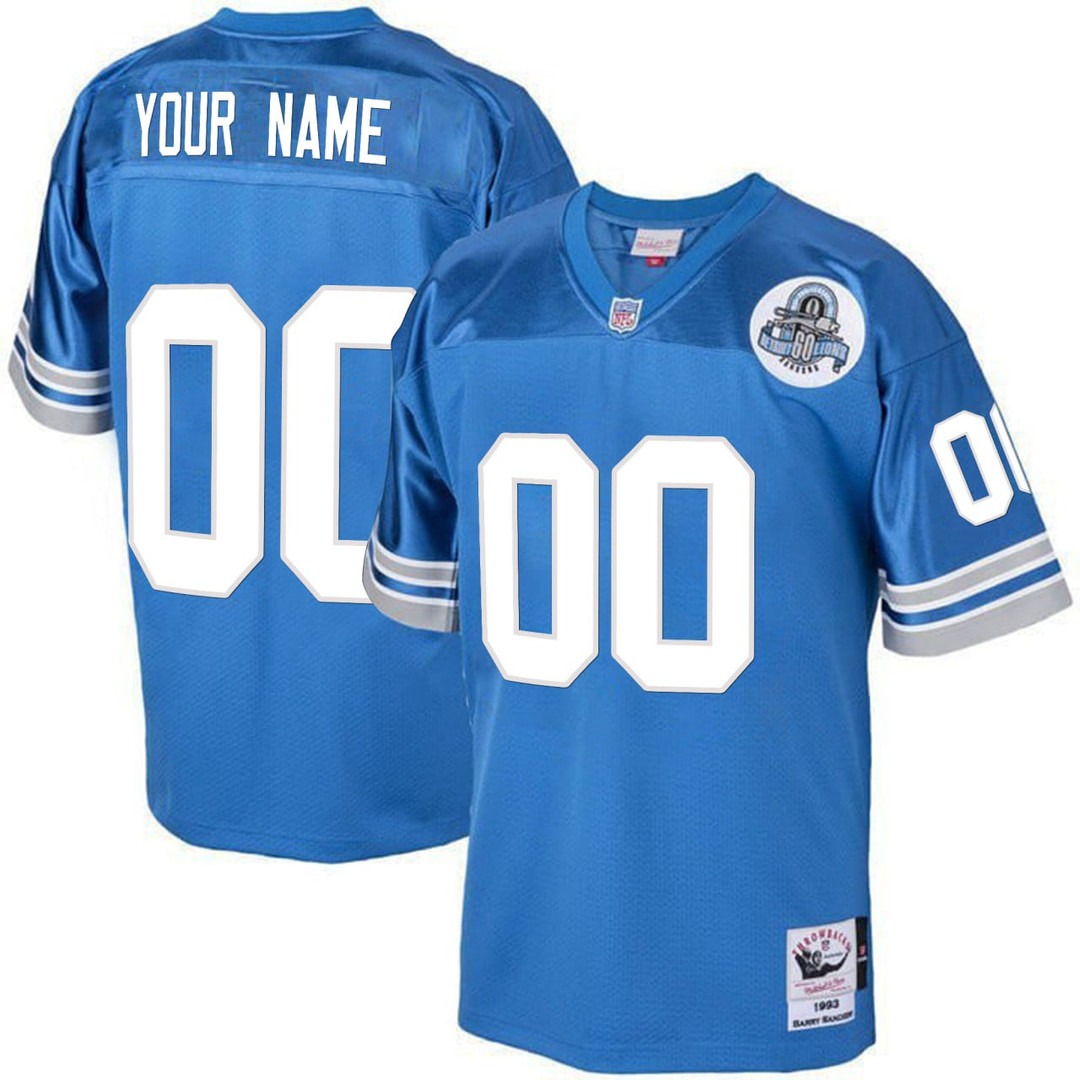 Detroit Lions 1993 Throwback Football Blue Custom Jersey - All Stitched
