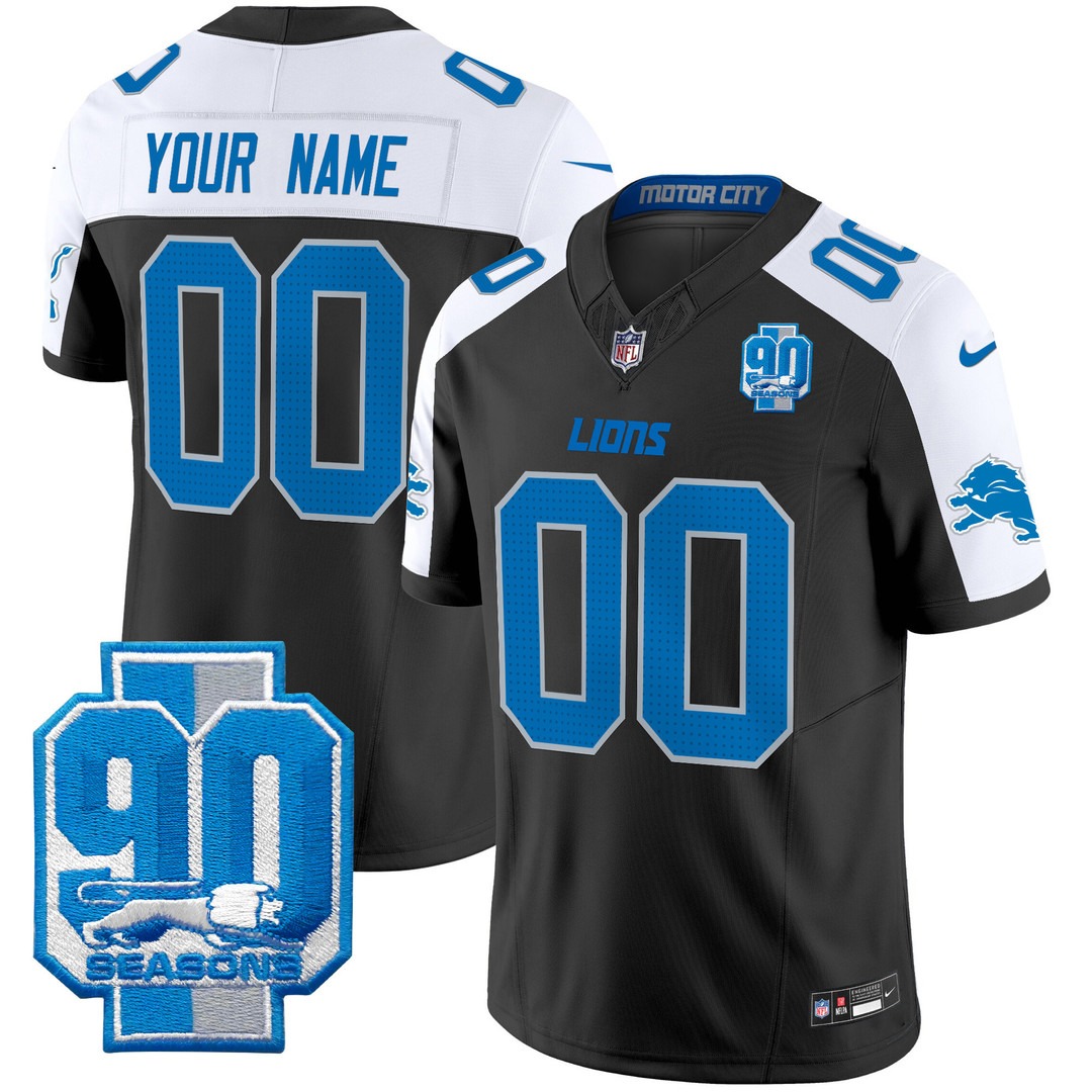 Detroit Lions 90th Year Patch F.U.S.E. Vapor Limited Custom Jersey Black Alternate - All Stitched