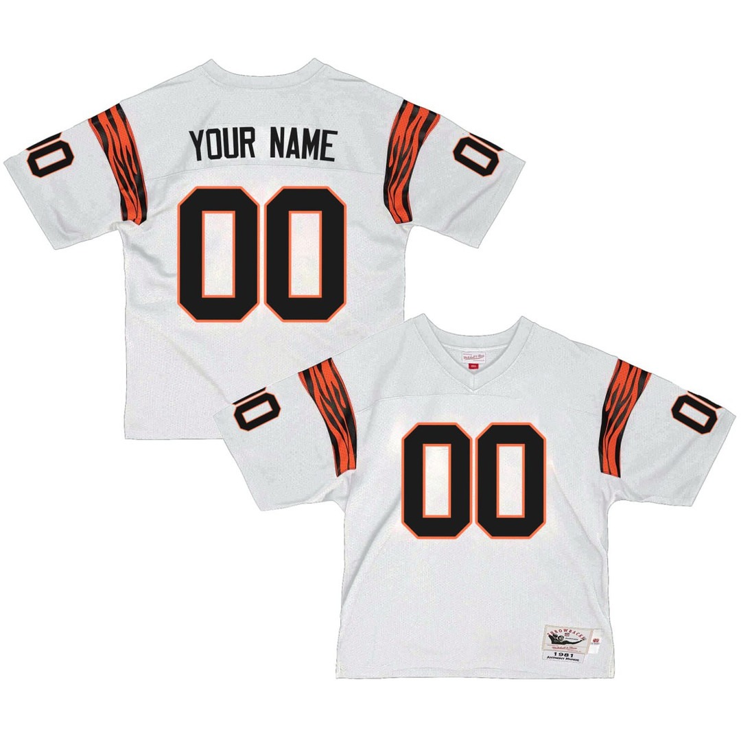 Cincinnati Bengals White 1981 Throwback Football Custom Jersey - All Stitched