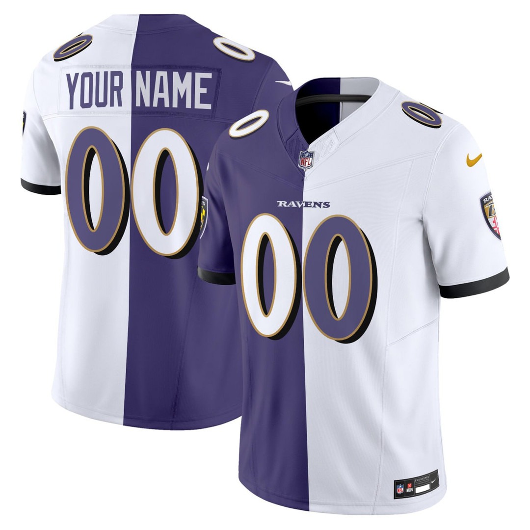 Baltimore Ravens Split White Purple F.U.S.E. Vapor Limited Custom Jersey - All Stitched