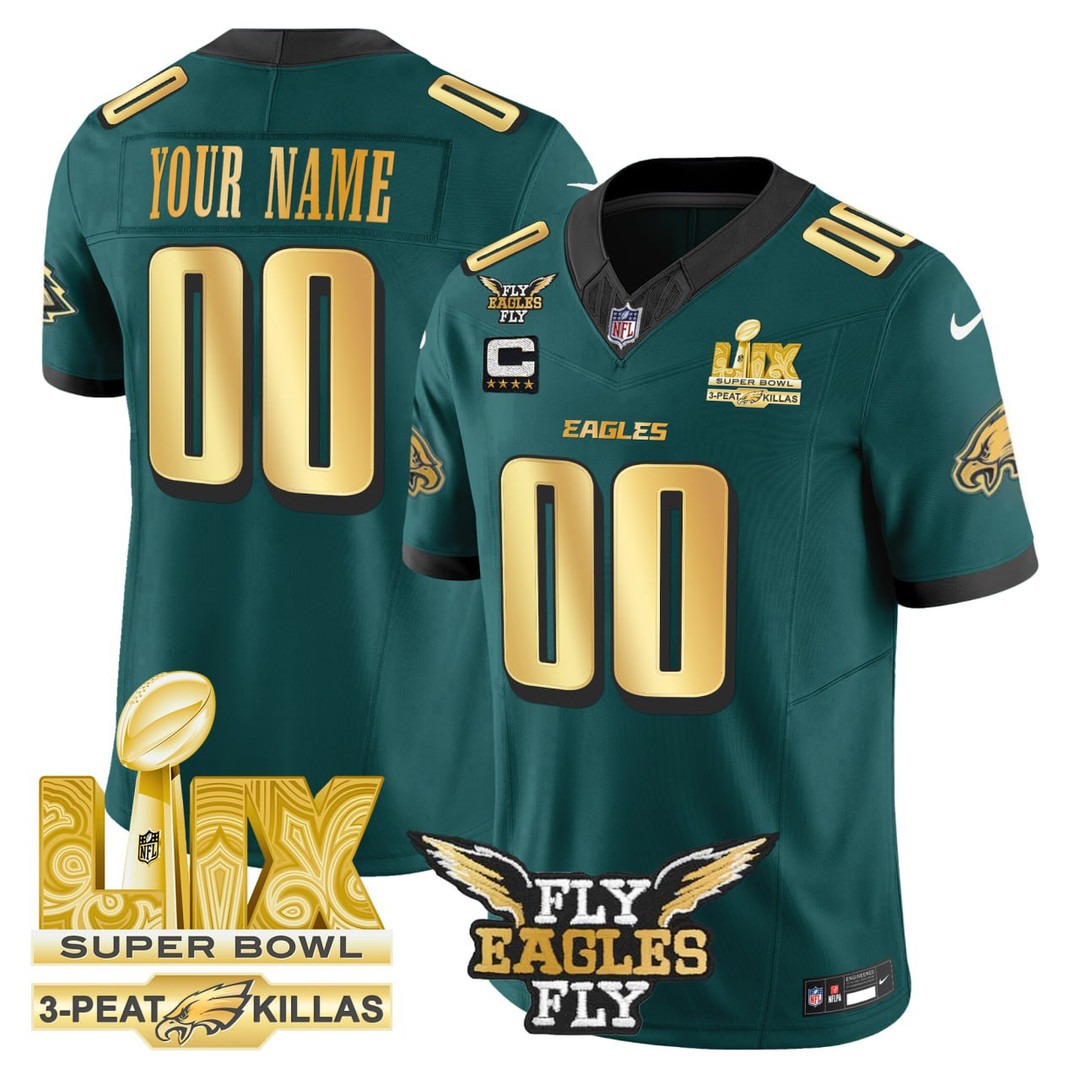 Philadelphia Eagles Super Bowl LIX 3-Peat Killas Patch Custom Jersey - All Stitched