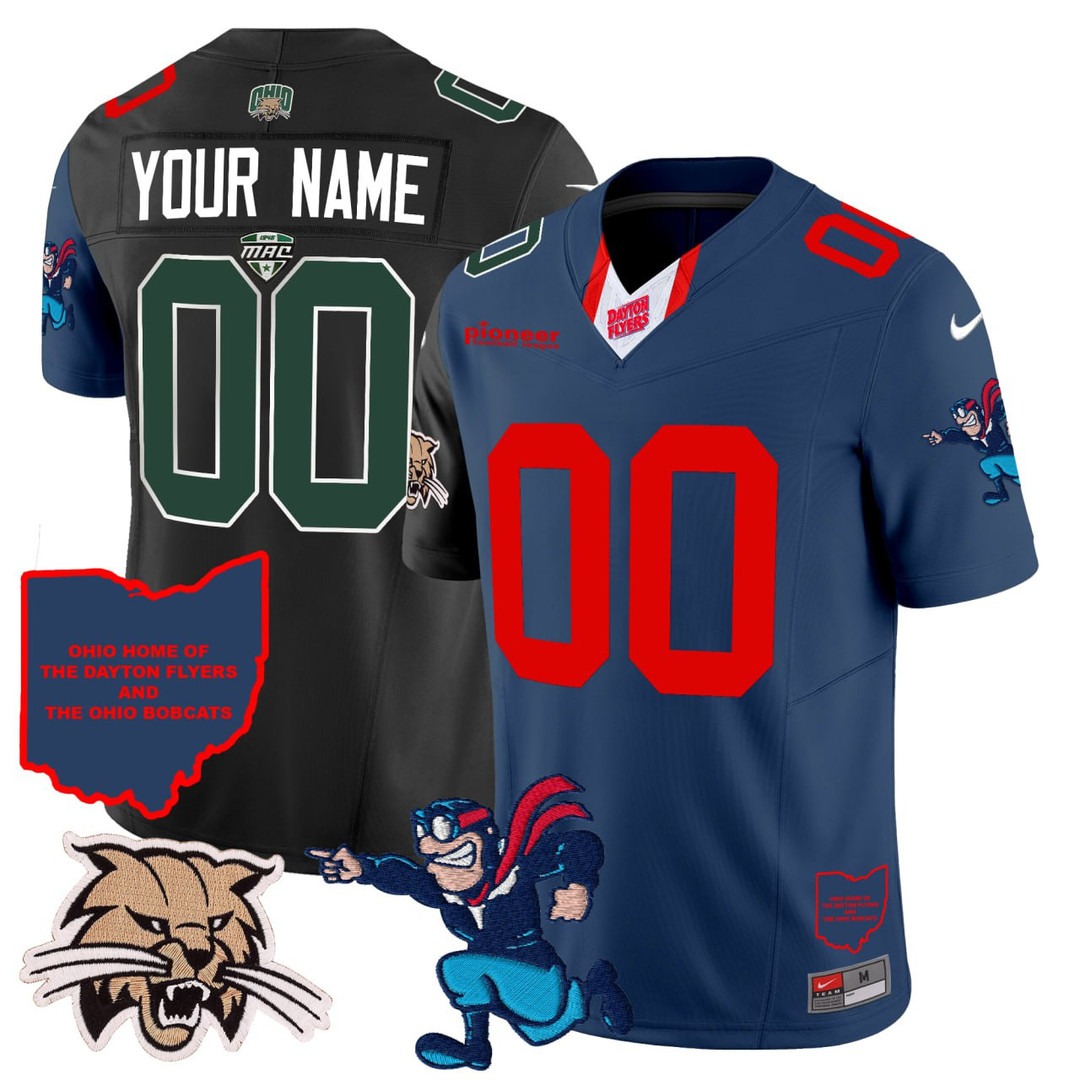 Ohio Bobcats Dayton Flyers Split Custom Jersey - All Stitched