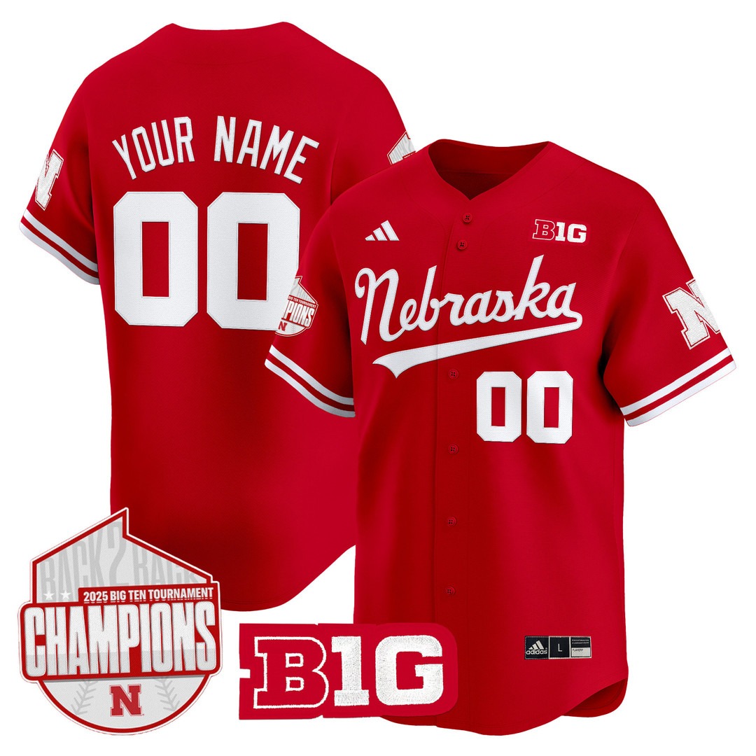 Nebraska Huskers Custom Scarlet 2025 Baseball Back 2 Back Champions Patch Vapor Premier Limited Stitched Jersey