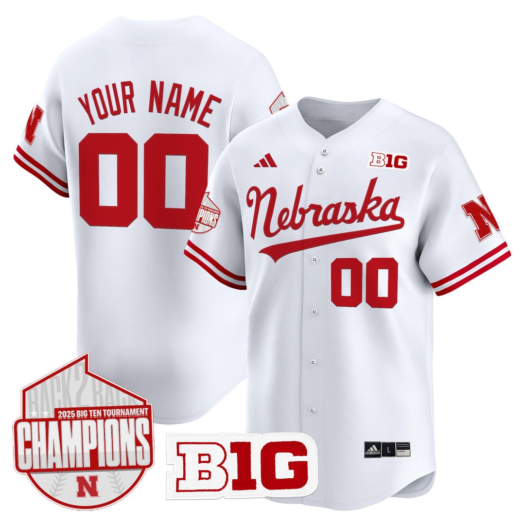 Nebraska Huskers Custom White 2025 Baseball Back 2 Back Champions Patch Vapor Premier Limited Stitched Jersey