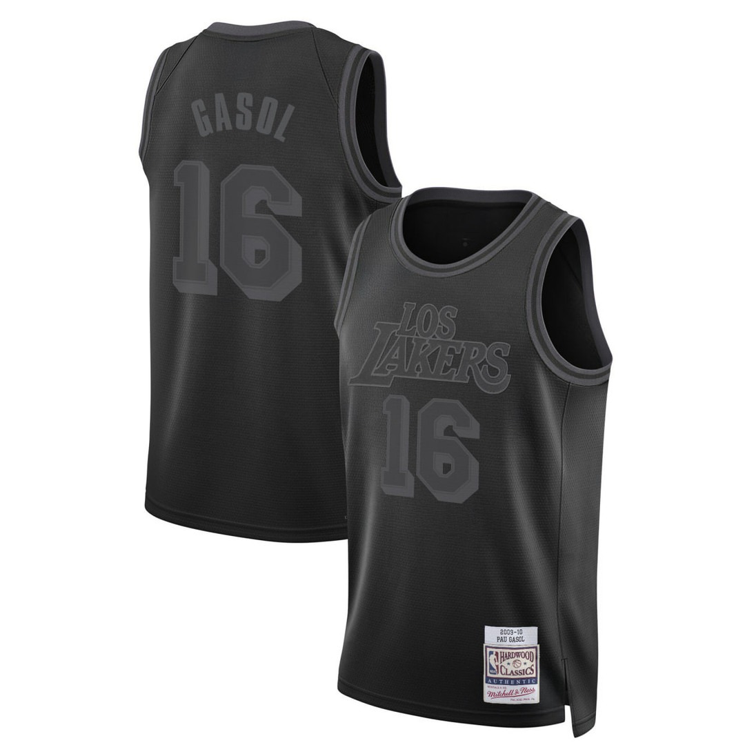 Men's Los Angeles Lakers #16 Pau Gasol Black 2009-10 Throwback Stitched Jersey