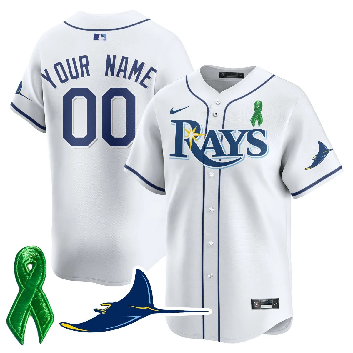 Tampa Bay Rays Active Player Custom White Mental Health Awareness Stitched Baseball Jersey