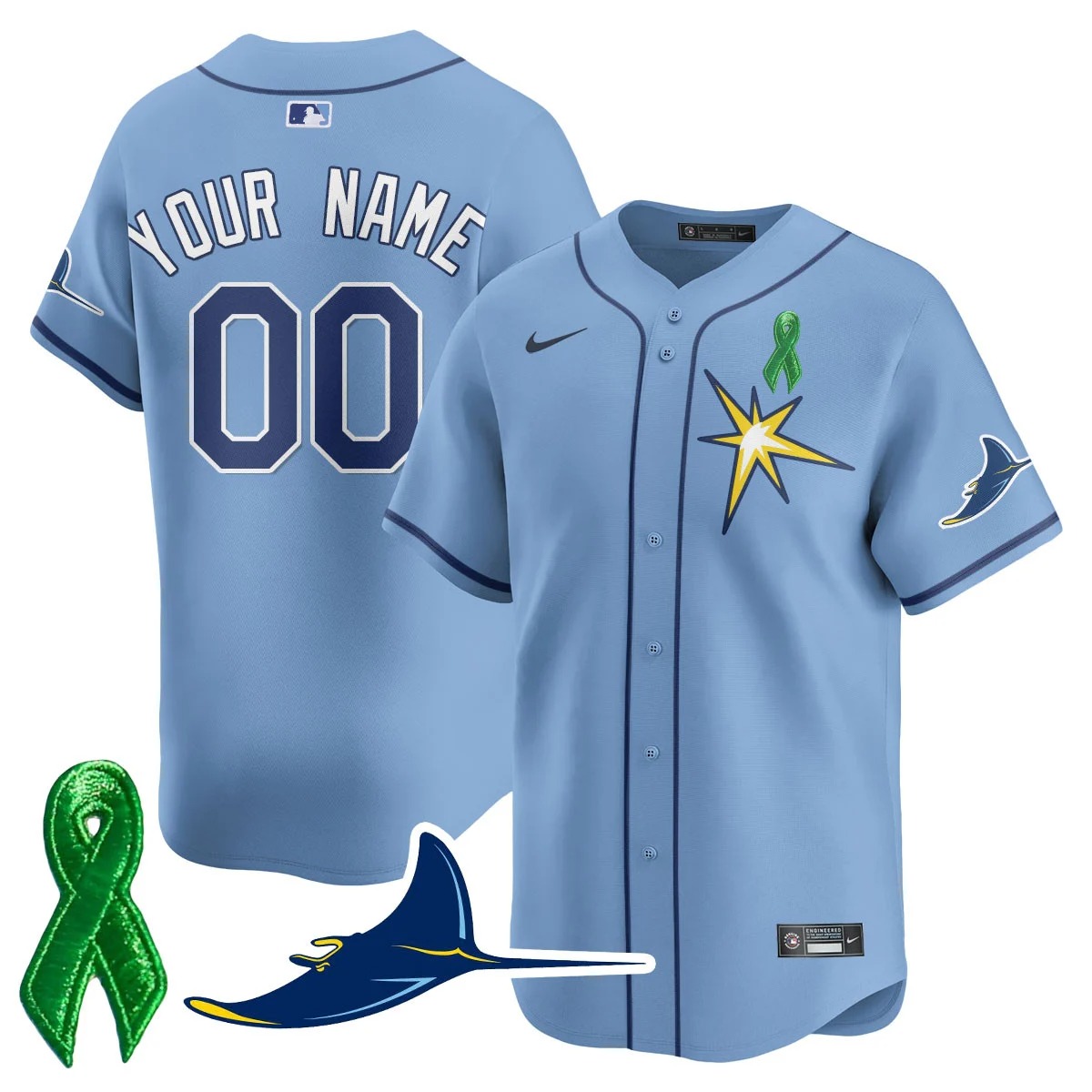Tampa Bay Rays Active Player Custom Light Blue Mental Health Awareness Stitched Baseball Jersey