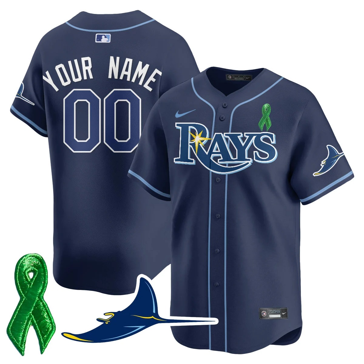 Tampa Bay Rays Active Player Custom Navy Mental Health Awareness Stitched Baseball Jersey