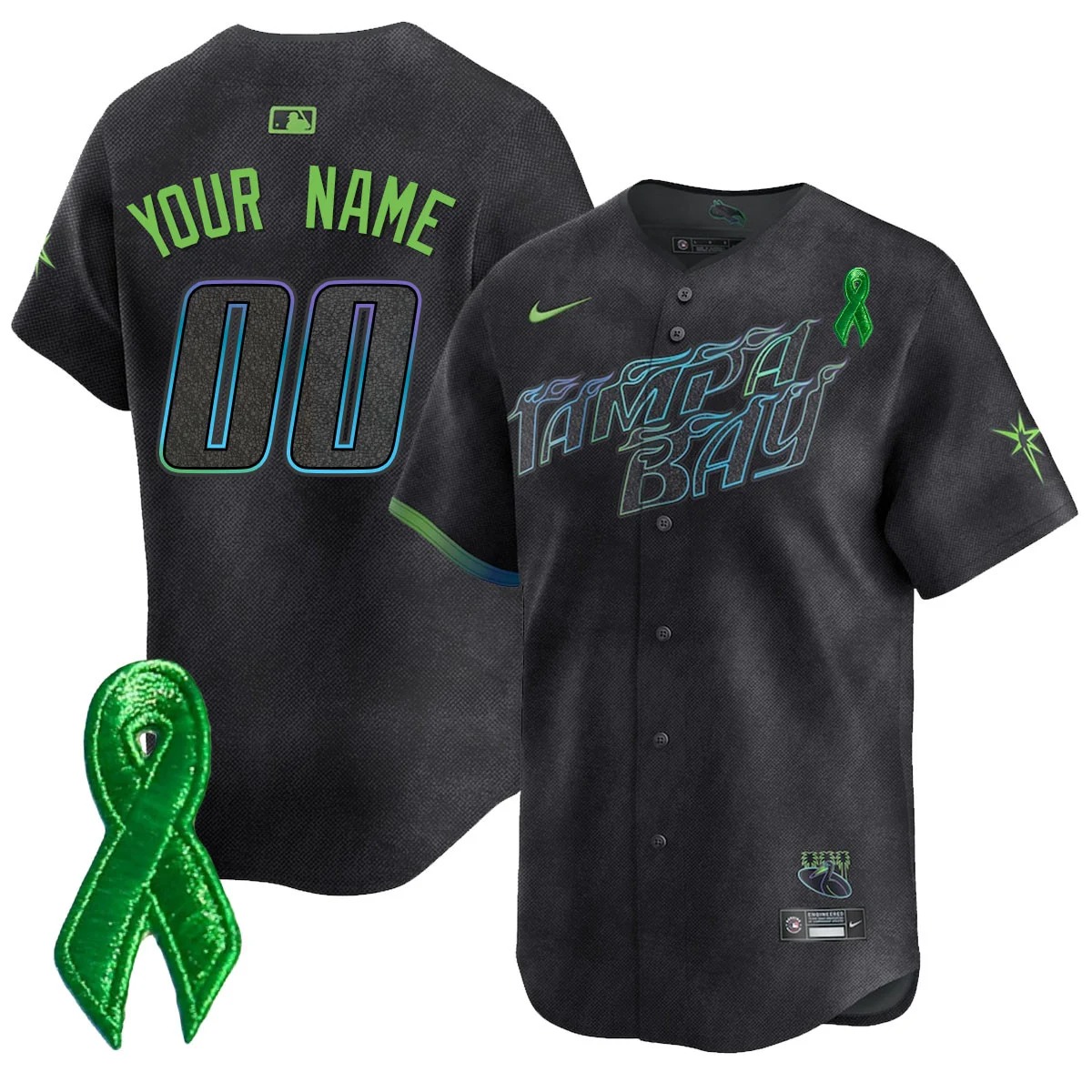 Tampa Bay Rays Active Player Custom Black City Connect Mental Health Awareness Stitched Baseball Jersey