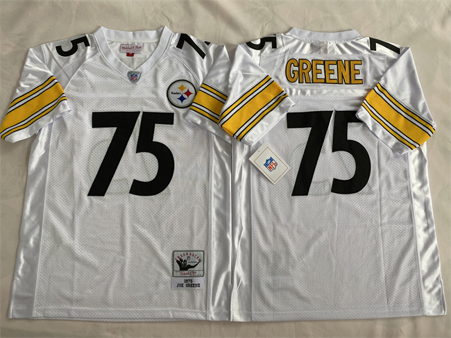 Men's Pittsburgh Steelers #75 Joe Greene White Throwback Stitched Football Jersey