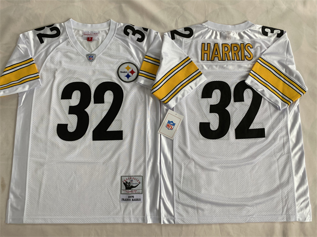 Men's Pittsburgh Steelers #32 Franco Harris White Throwback Stitched Football Jersey