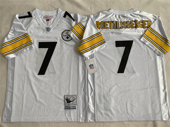 Men's Pittsburgh Steelers #7 Ben Roethlisberger White Throwback Stitched Football Jersey