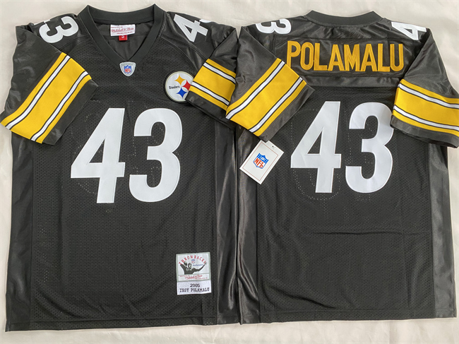 Men's Pittsburgh Steelers #43 Troy Polamalu Black Throwback Stitched Football Jersey