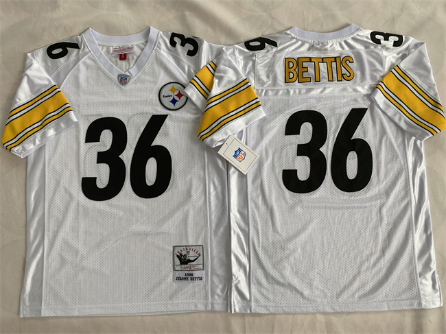 Men's Pittsburgh Steelers #36 Jerome Bettis White Throwback Stitched Football Jersey