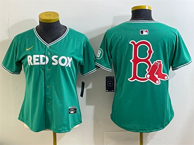 Women's Boston Red Sox Team Big Logo Green 2025 City Connect Limited Stitched Baseball Jersey
