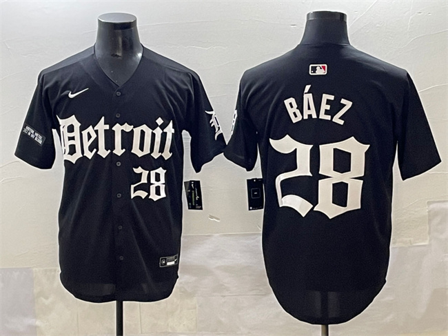 Men's Detroit Tigers #28 Javier Baez Black 'Motor Gothic Edition' Vapor Premier Limited Stitched Baseball Jersey