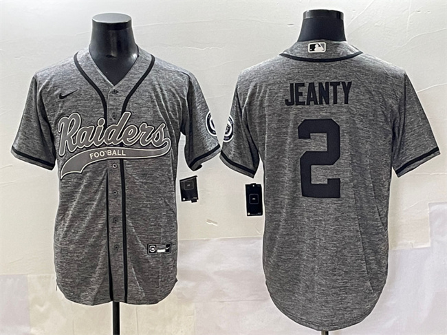 Men's Las Vegas Raiders #2 Ashton Jeanty Grey Cool Base Stitched Baseball Jerseys