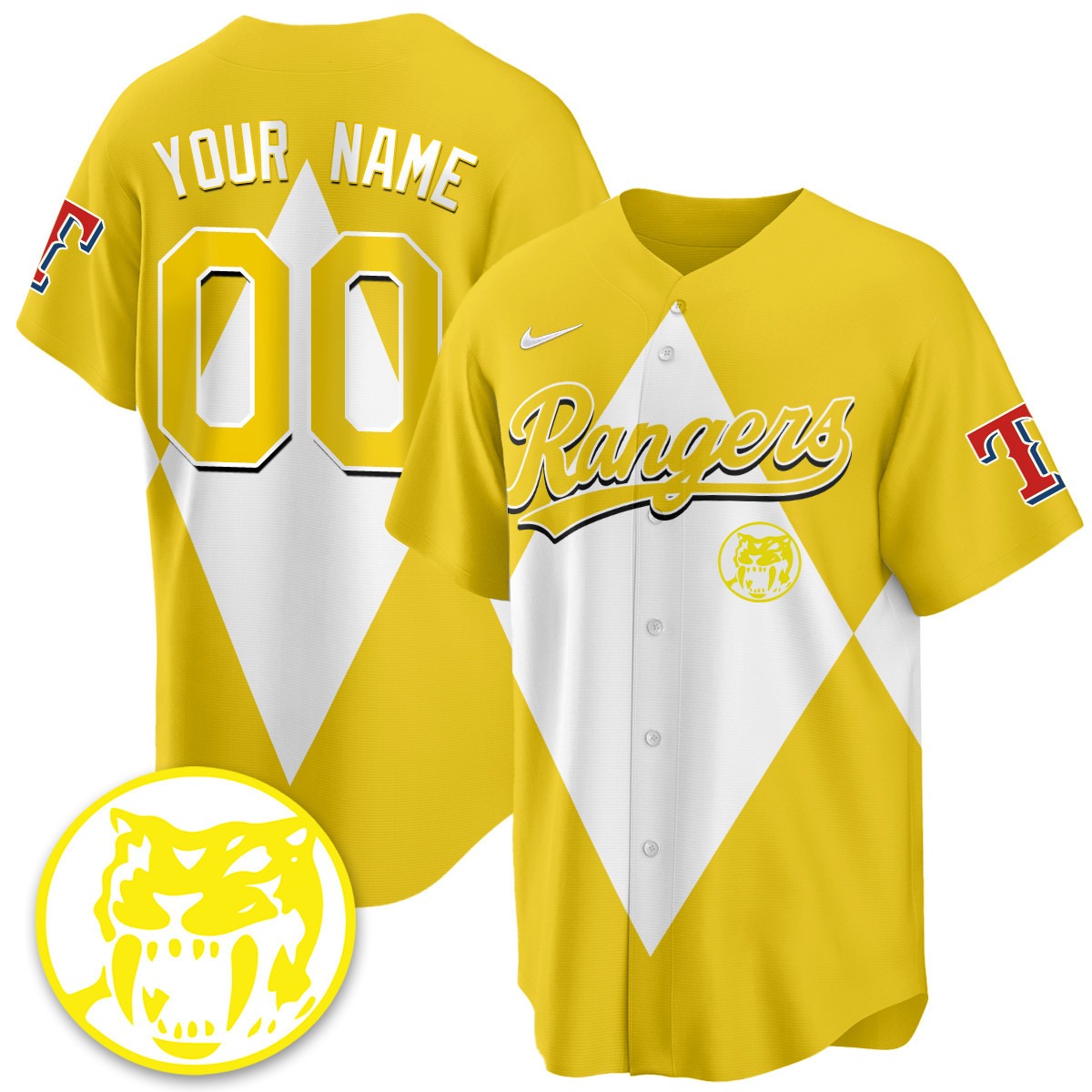 Texas Rangers Power Rangers Active Player Custom Yellow Limited Jersey - All Stitched