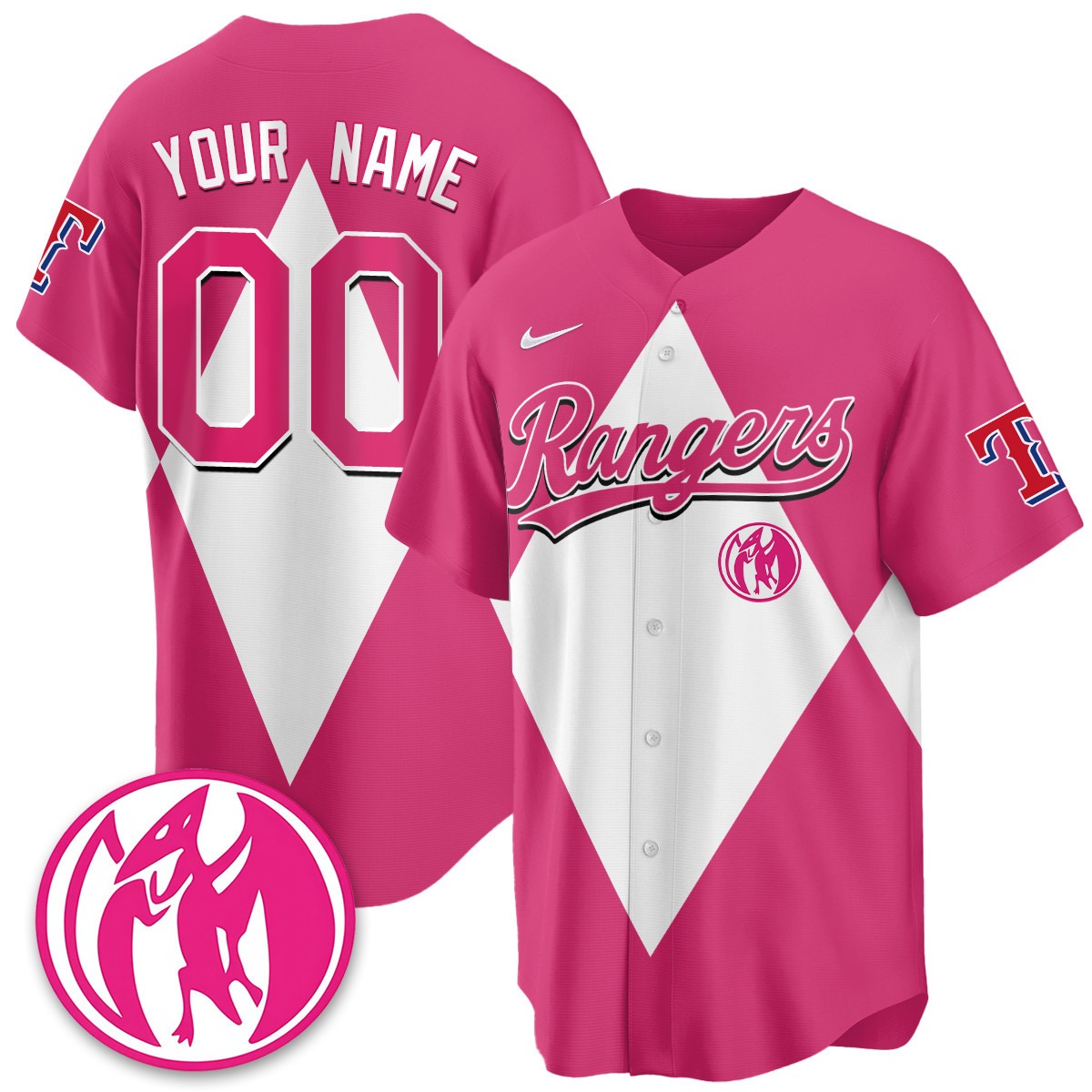 Texas Rangers Power Rangers Active Player Custom Pink Limited Jersey - All Stitched
