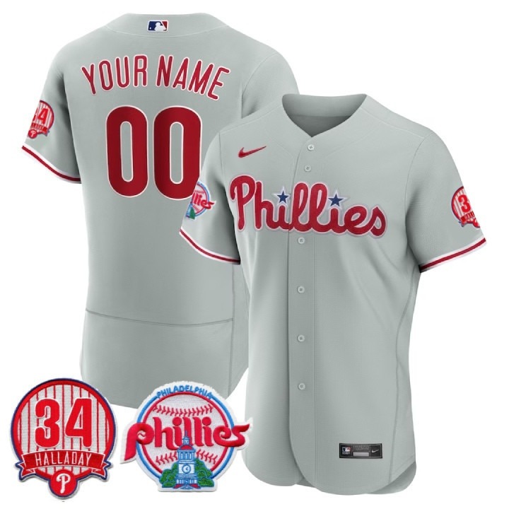 Philadelphia Phillies Custom Gray Flex Base Stitched Baseball Jersey - Roy Halladay #34 Patch