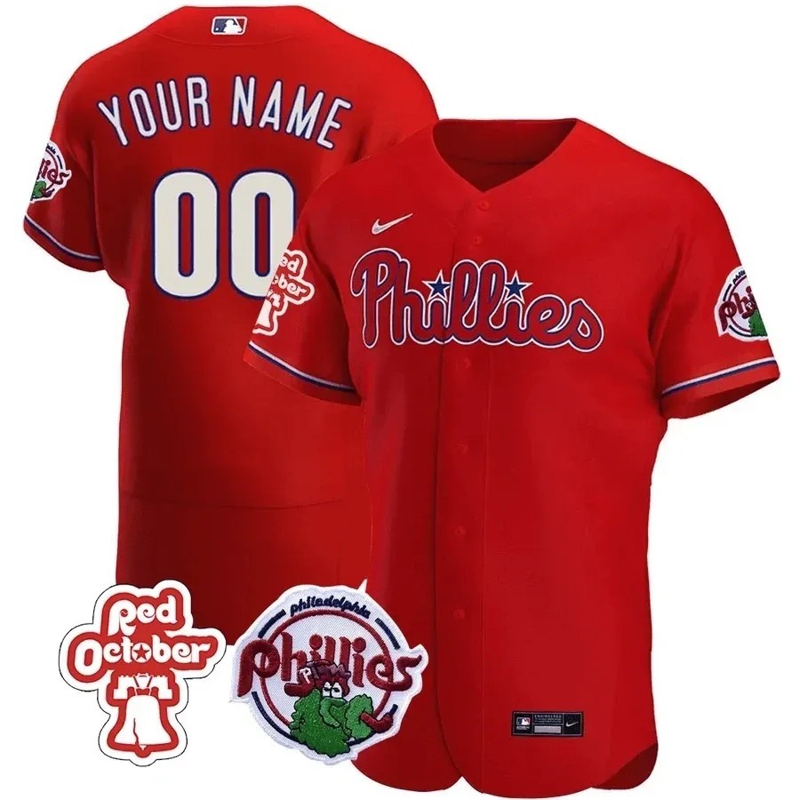 Philadelphia Phillies Custom Red Flex Base Stitched Baseball Jersey - Red October Patch