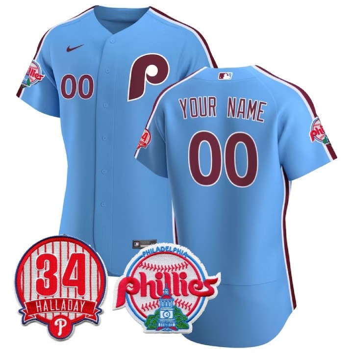 Philadelphia Phillies Custom Blue Flex Base Stitched Baseball Jersey - Roy Halladay #34 Patch