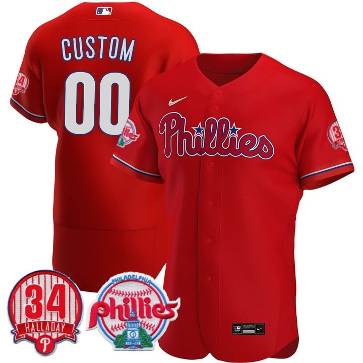 Philadelphia Phillies Custom Red Flex Base Stitched Baseball Jersey - Roy Halladay #34 Patch