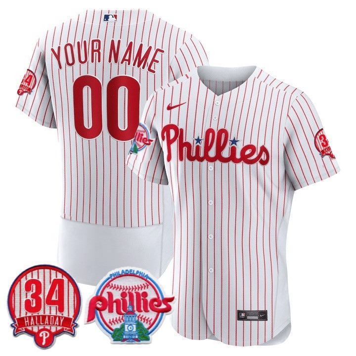 Philadelphia Phillies Custom White Flex Base Stitched Baseball Jersey - Roy Halladay #34 Patch