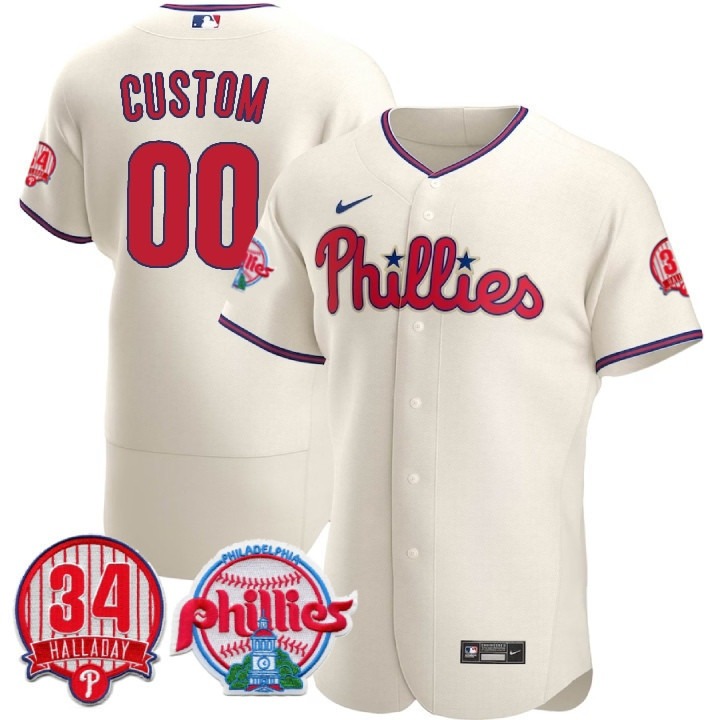 Philadelphia Phillies Custom Cream Flex Base Stitched Baseball Jersey - Roy Halladay #34 Patch