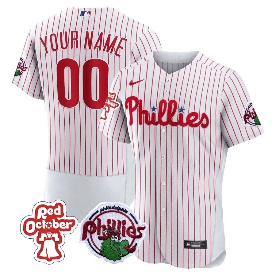 Philadelphia Phillies Custom White Flex Base Stitched Baseball Jersey - Red October Patch