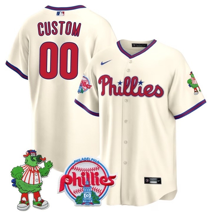 Philadelphia Phillies Custom Cream Cool Base Stitched Baseball Jersey - Phillies Phanatic Patch