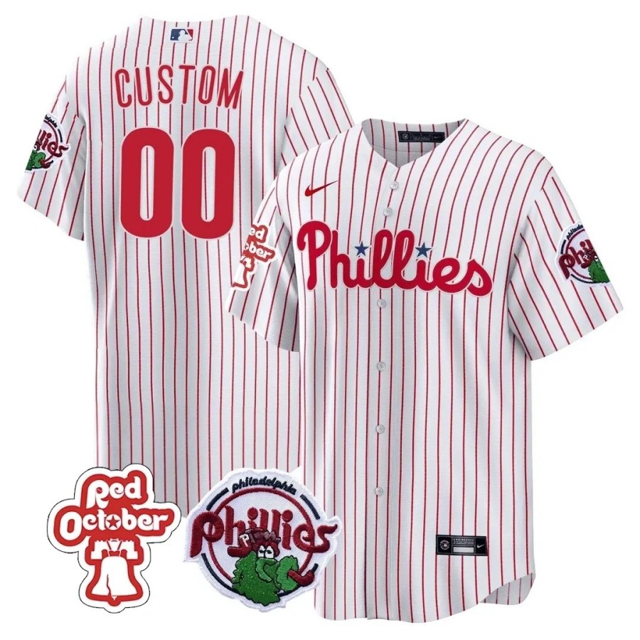 Philadelphia Phillies Custom White Cool Base Stitched Baseball Jersey - Red October Patch