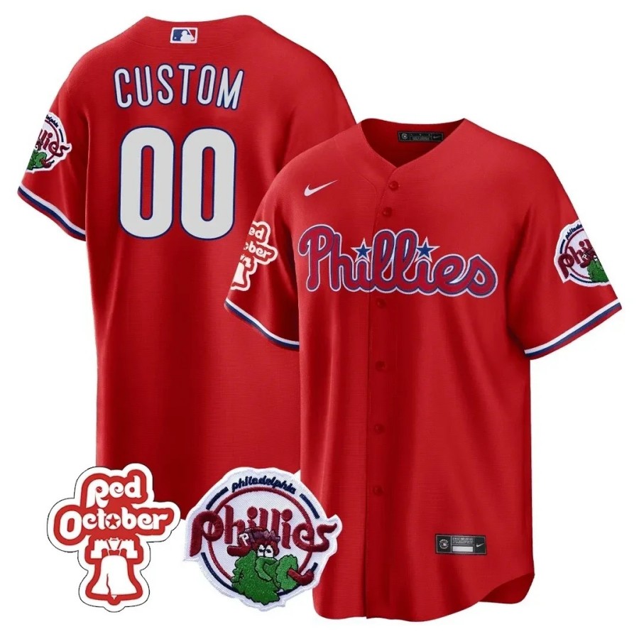 Philadelphia Phillies Custom Red Cool Base Stitched Baseball Jersey - Red October Patch