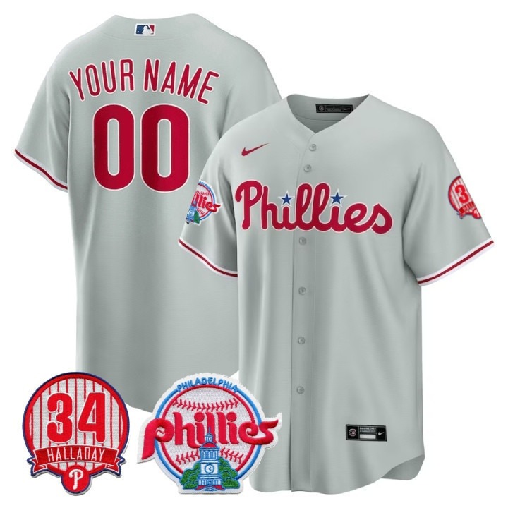 Philadelphia Phillies Custom Grey Cool Base Stitched Baseball Jersey - Roy Halladay #34 Patch