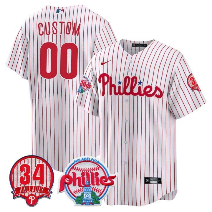 Philadelphia Phillies Custom White Cool Base Stitched Baseball Jersey - Roy Halladay #34 Patch