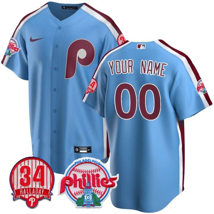 Philadelphia Phillies Custom Blue Cool Base Stitched Baseball Jersey - Roy Halladay #34 Patch