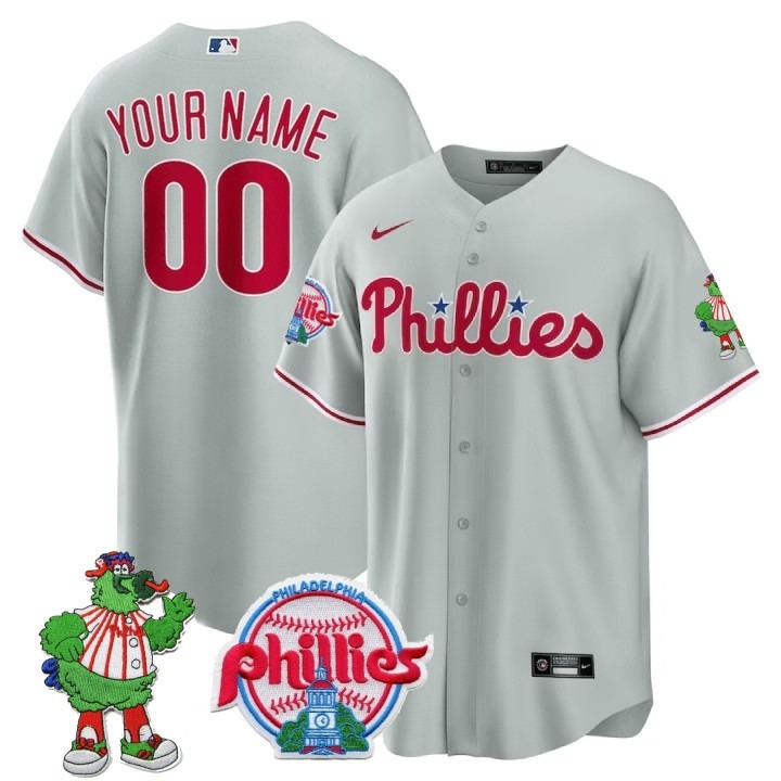 Philadelphia Phillies Custom Gray Cool Base Stitched Baseball Jersey - Phillies Phanatic Patch