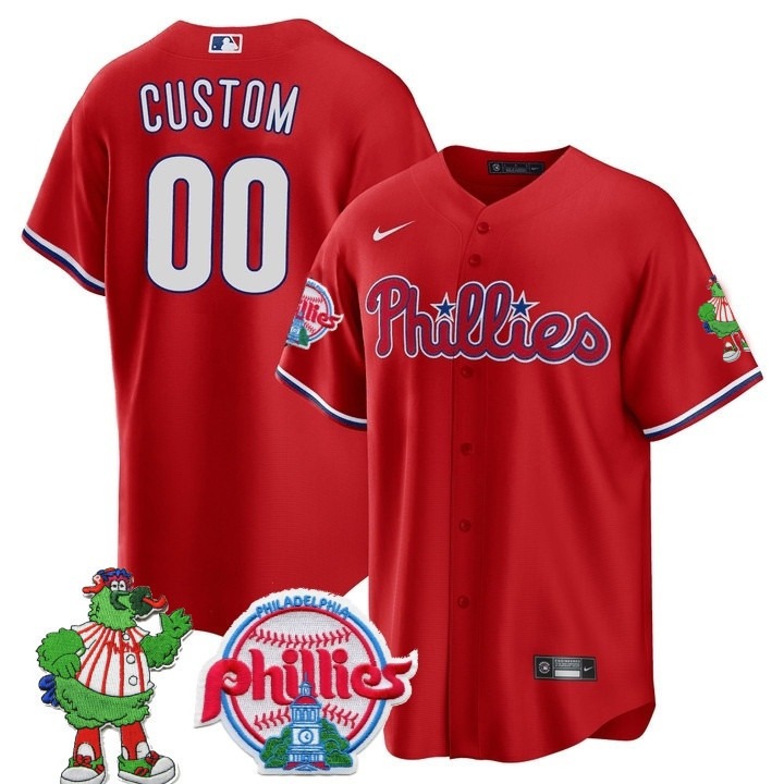 Philadelphia Phillies Custom Red Cool Base Stitched Baseball Jersey - Phillies Phanatic Patch