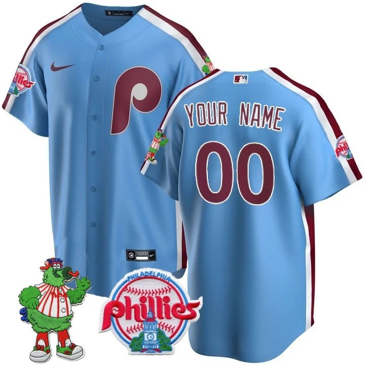 Philadelphia Phillies Custom Blue Cool Base Stitched Baseball Jersey - Phillies Phanatic Patch