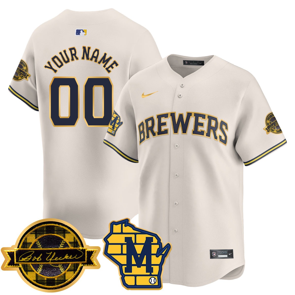 Milwaukee Brewers Active Player Custom Cream 2025 Limited Stitched Gold Jersey - Bob Uecker Patch