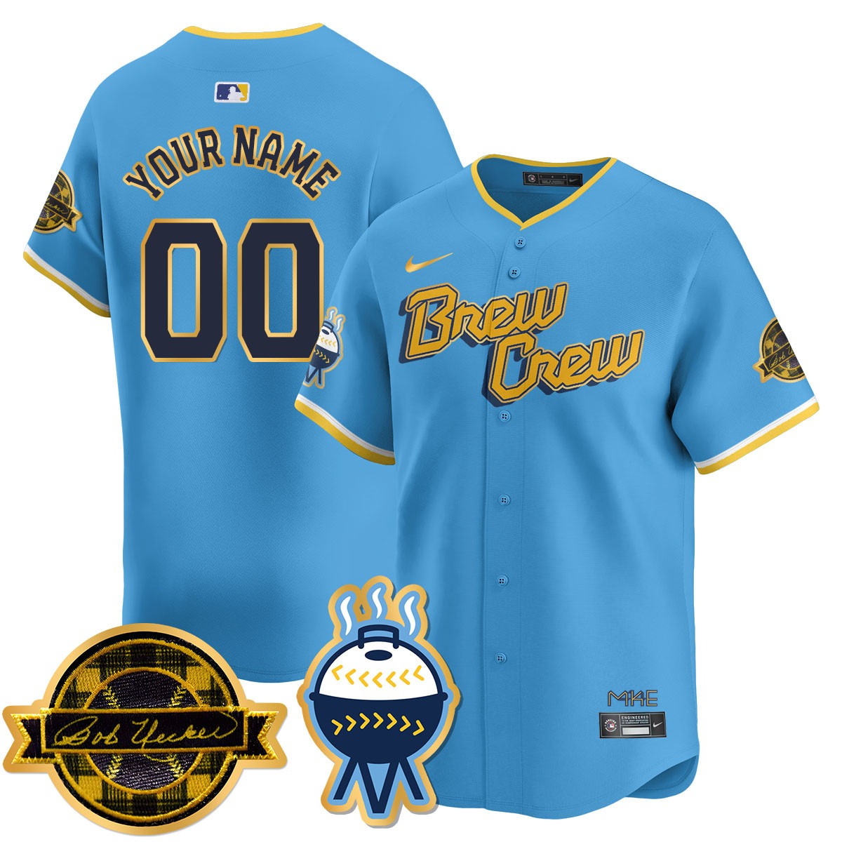 Milwaukee Brewers Active Player Custom Light Blue City Connect 2025 Limited Stitched Gold Jersey - Bob Uecker Patch